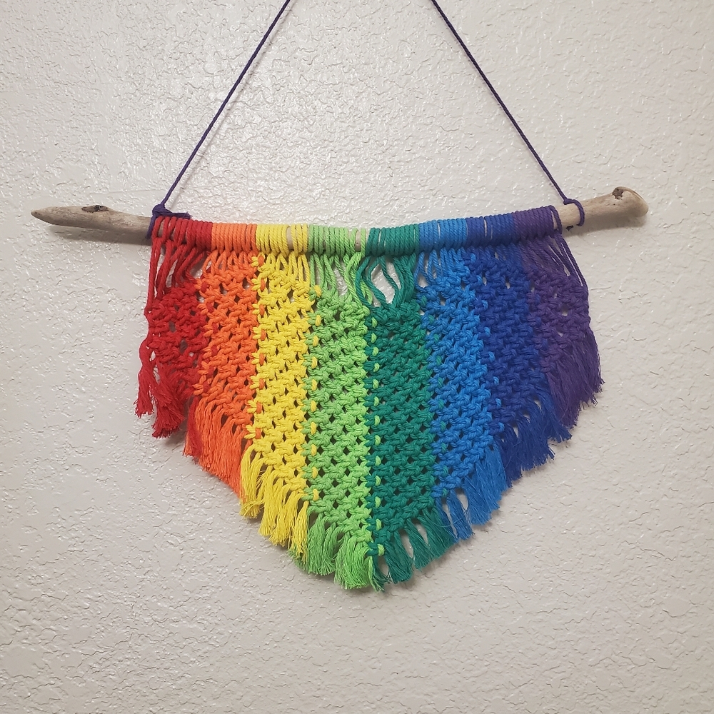 Rainbow Macramé Heart Wall Hanging Handmade
